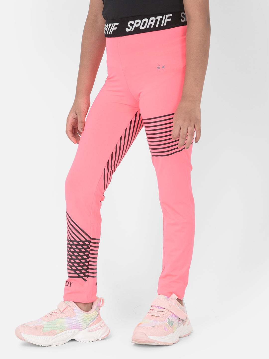 Pink Printed High Waisted Track Pants - Girls Track Pants
