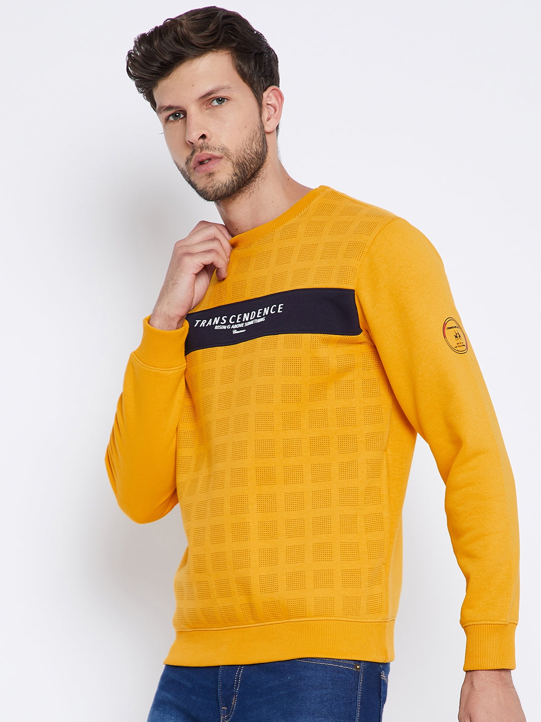 Mustard Printed Round Neck Sweatshirt - Men Sweatshirts