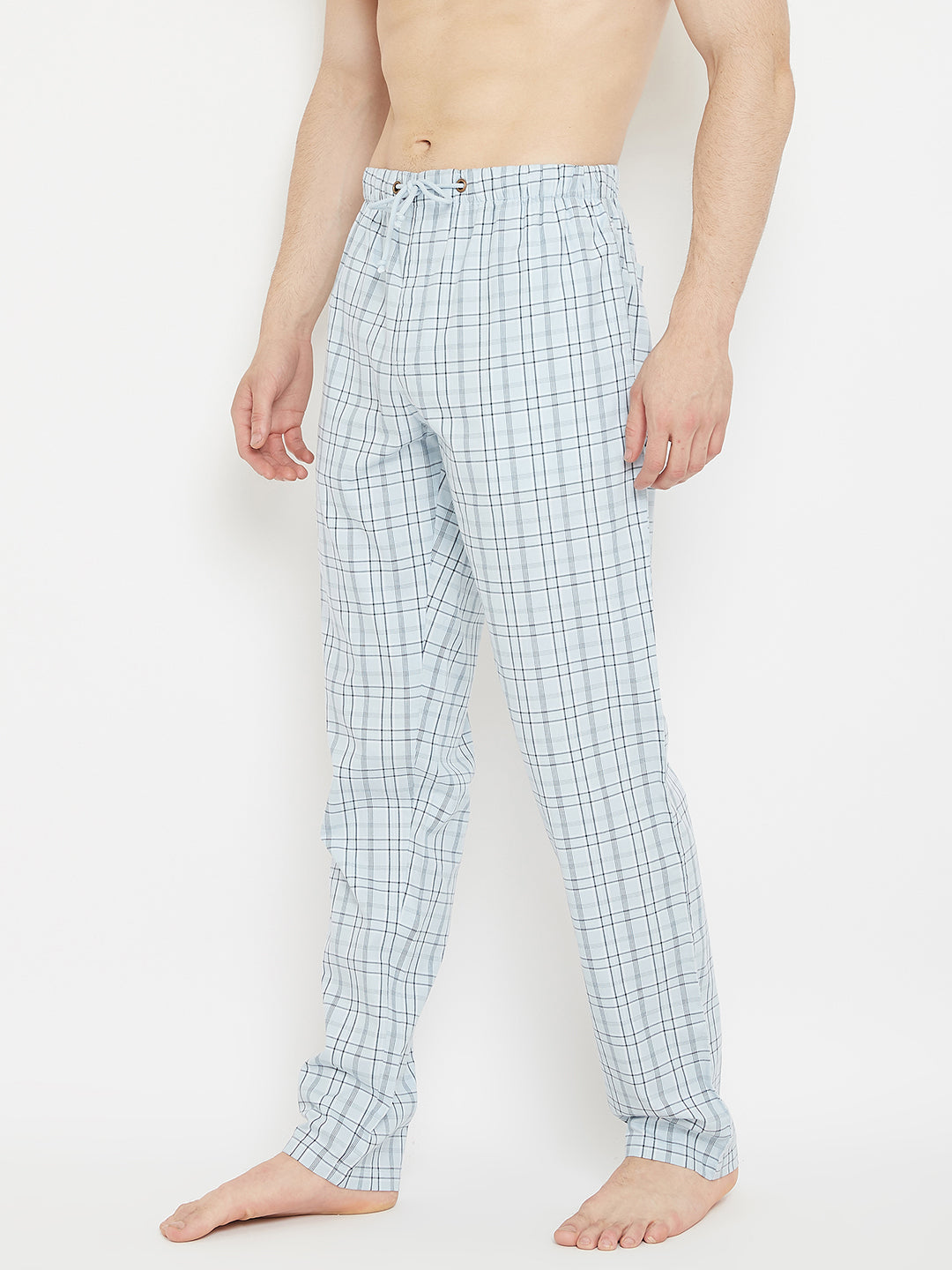 Blue Checked Straight Lounge Pants - Men Lounge Pants