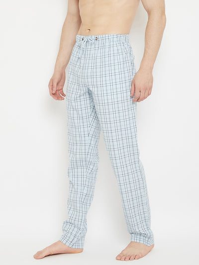 Blue Checked Straight Lounge Pants - Men Lounge Pants