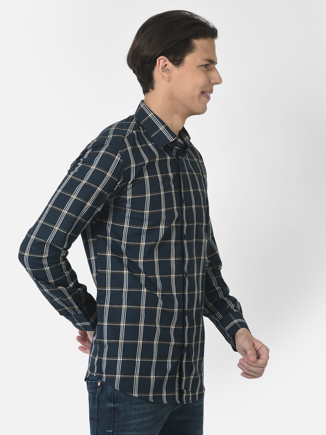 Navy Blue Checked Shirt 