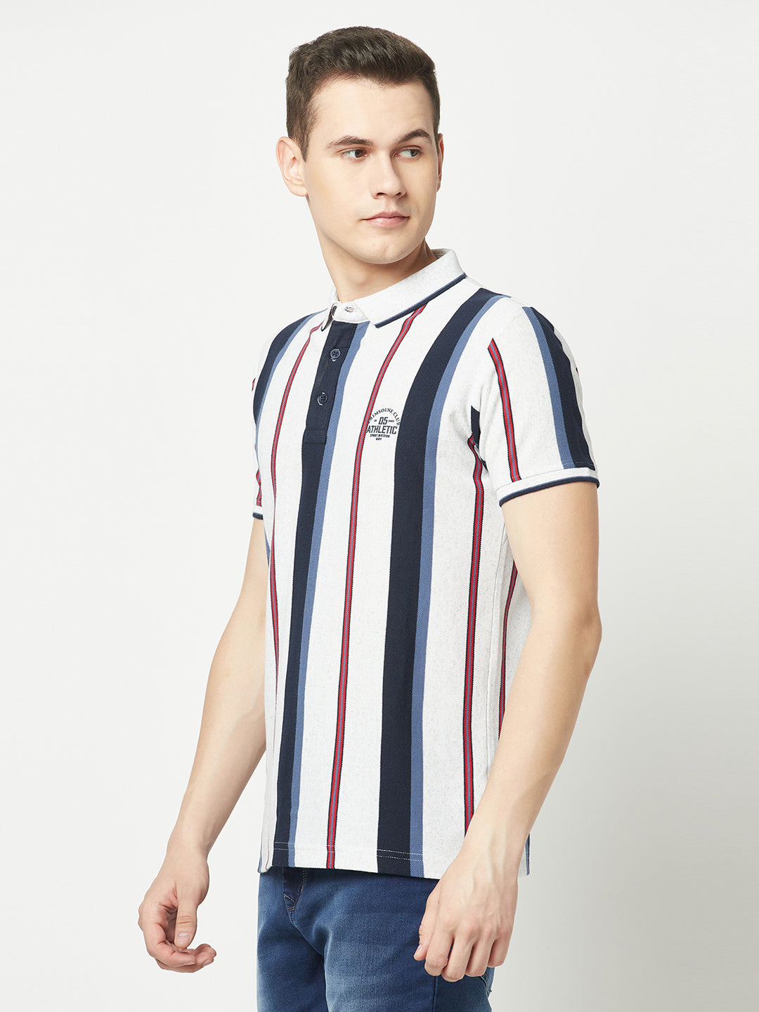  White Striped Polo T-Shirt