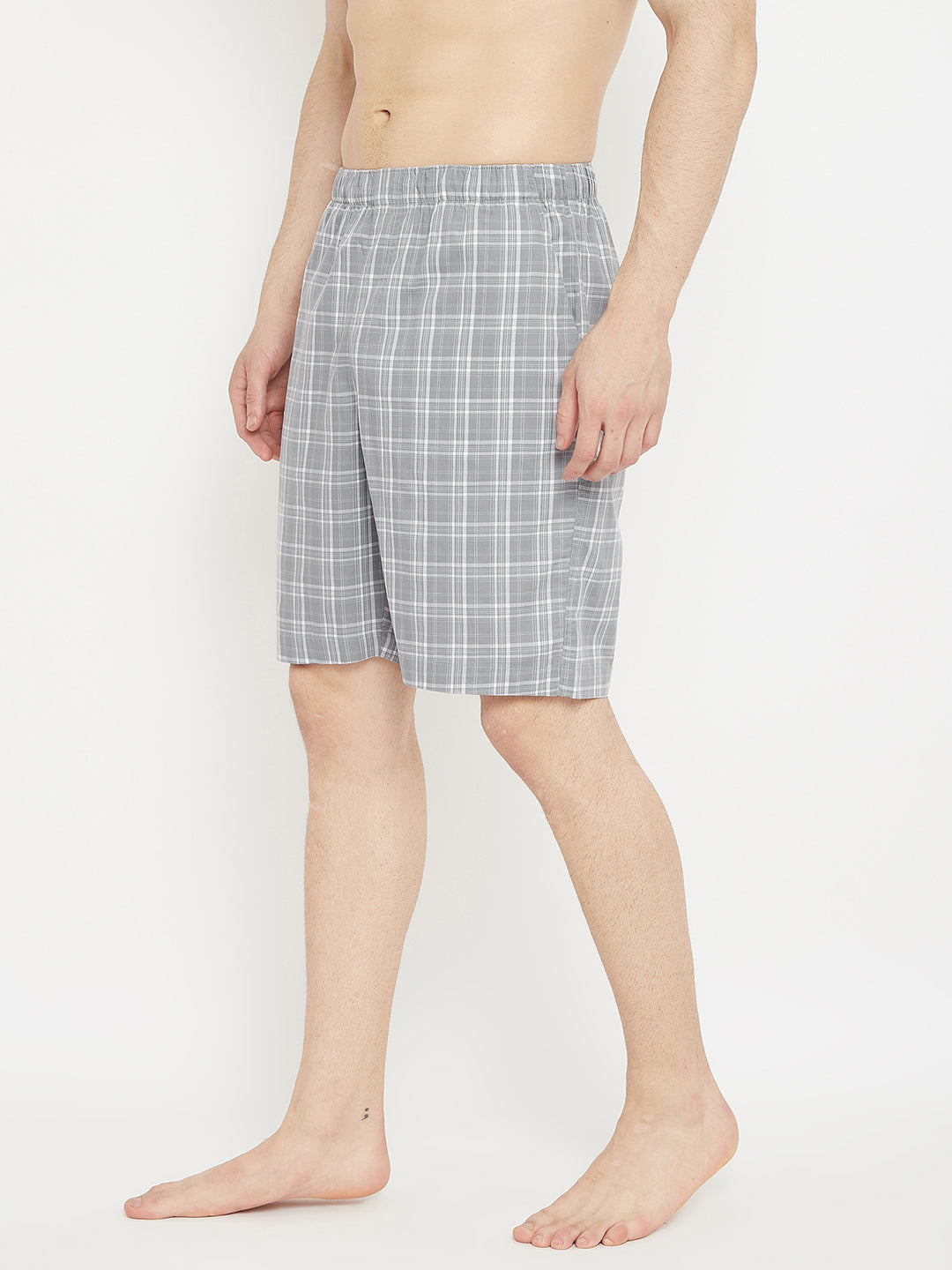 Grey Checked Lounge Shorts - Men Lounge Shorts