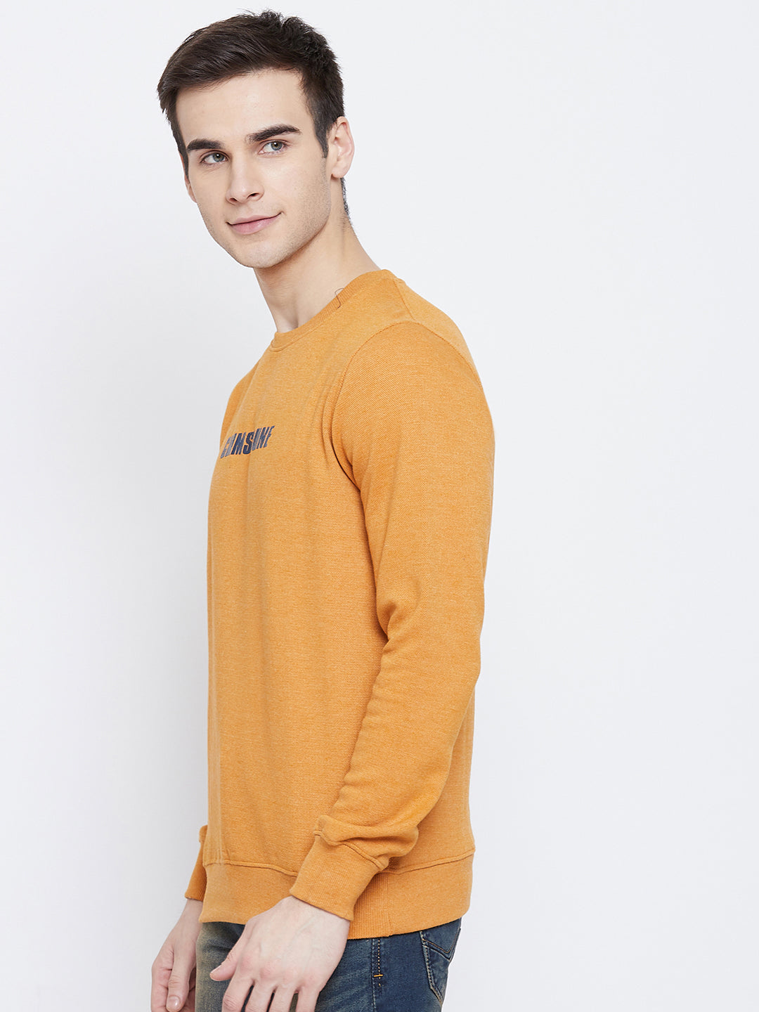 Mustard Printed Round Neck Sweatshirt - Men Sweatshirts