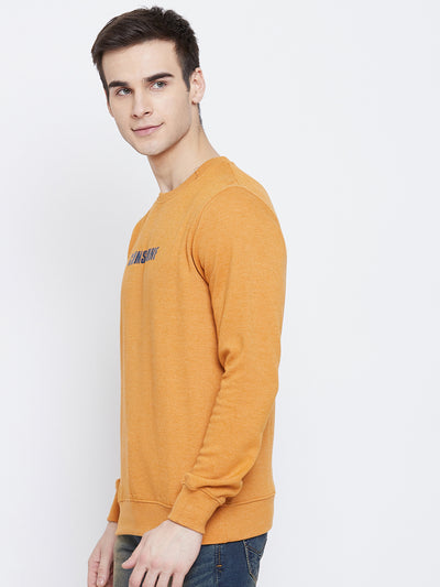 Mustard Printed Round Neck Sweatshirt - Men Sweatshirts