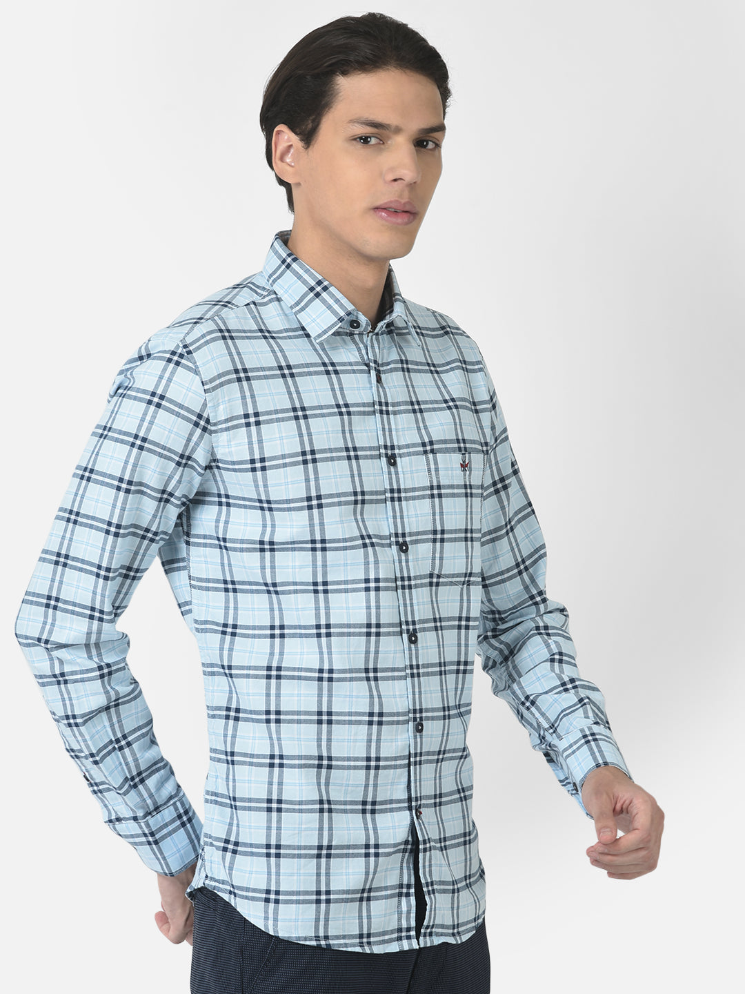 Blue Checked Shirt in Cotton