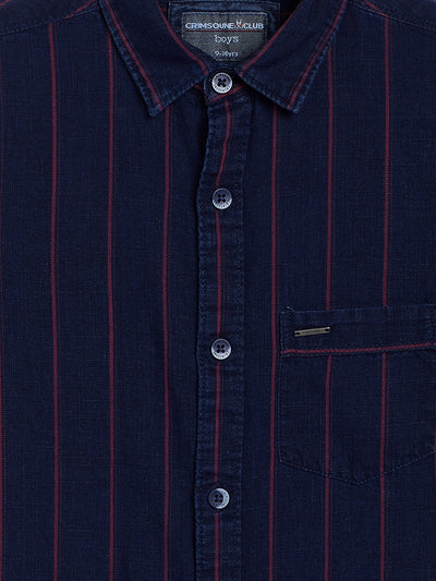 Navy Blue Striped Causal Shirt - Boys Shirts