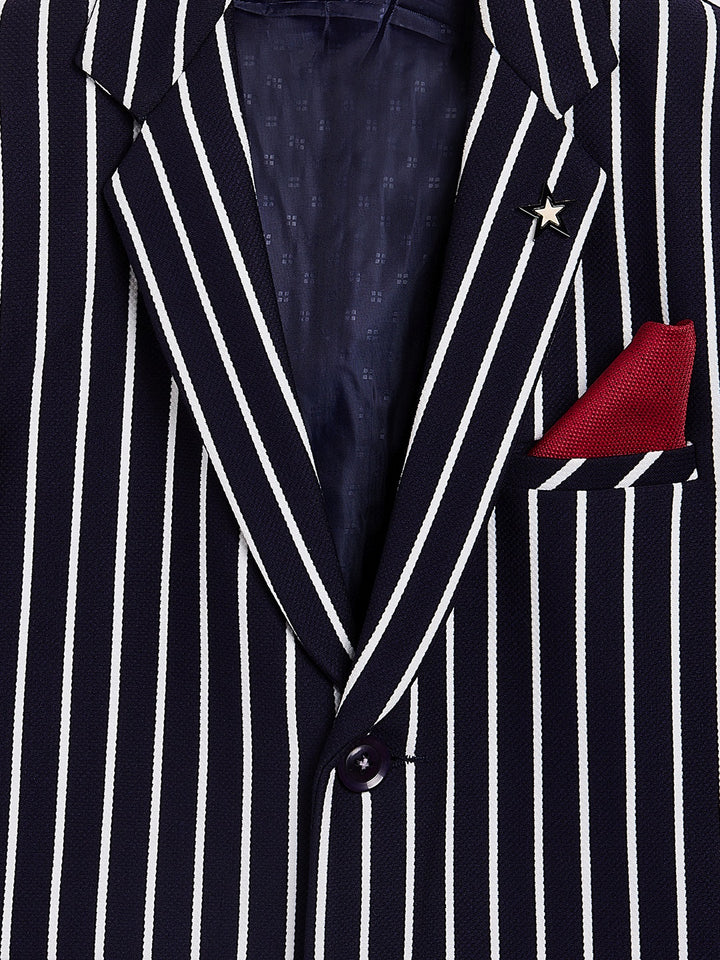 Navy Blue Striped Notched Lapel Blazer-Boys Blazer-Crimsoune Club