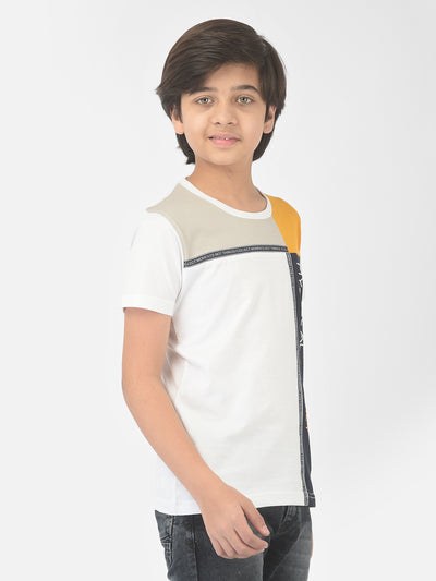 White Colourblocked Round Neck T-shirt - Boys T-Shirts