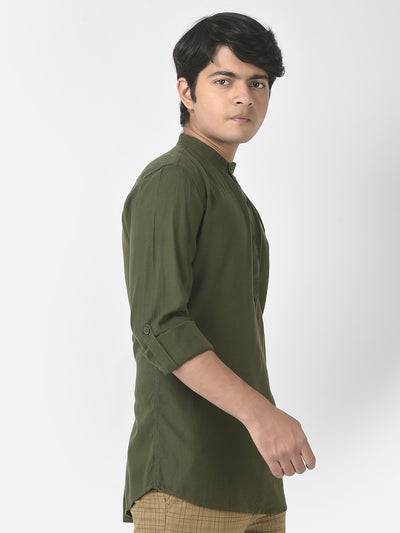 Olive Green Shirt-Style Kurta-Boys Kurta-Crimsoune Club