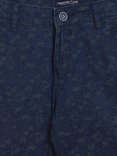 Navy Blue Printed Slim Fit Shorts - Boys Shorts