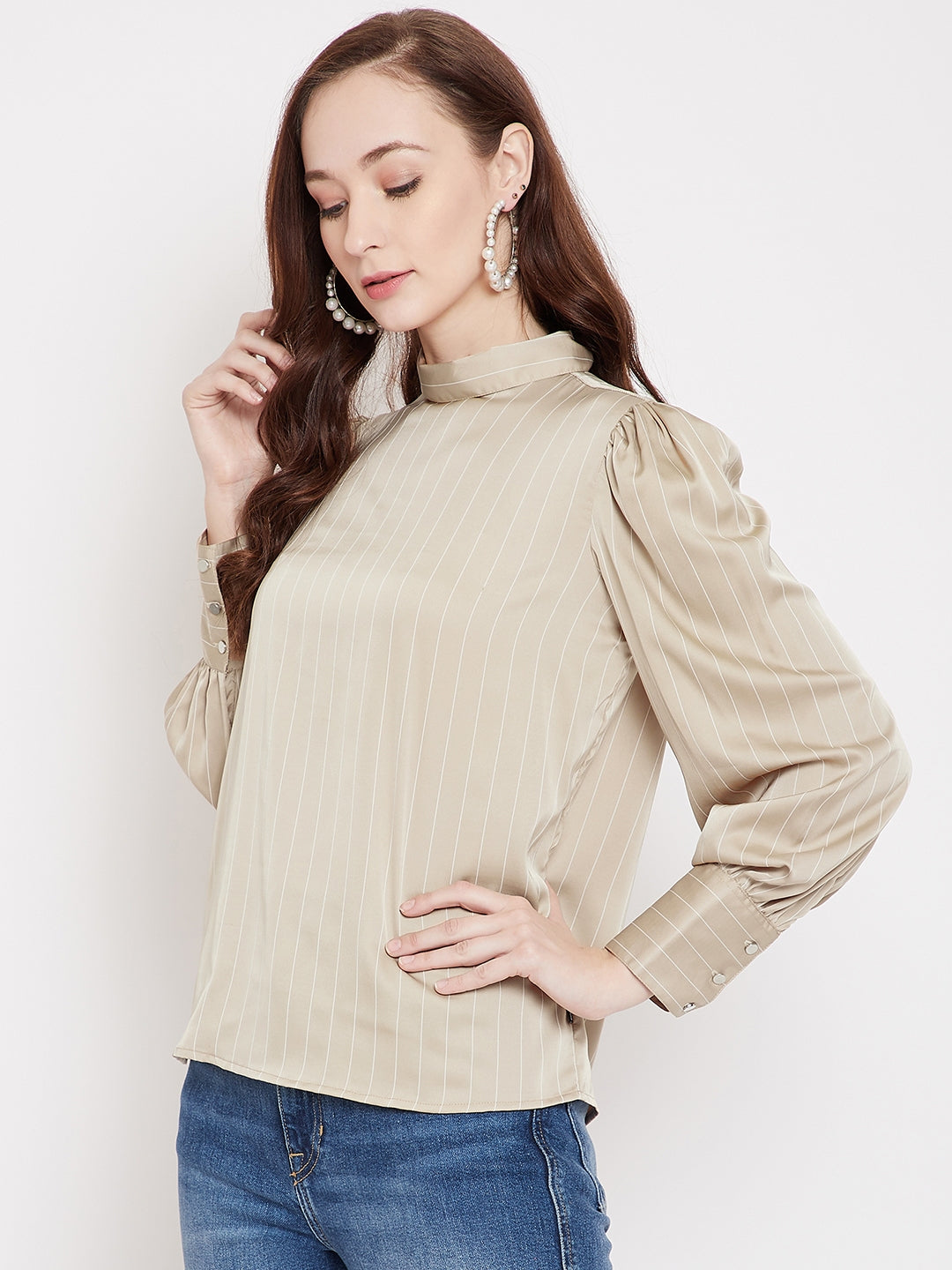 Beige Striped Top - Women Tops