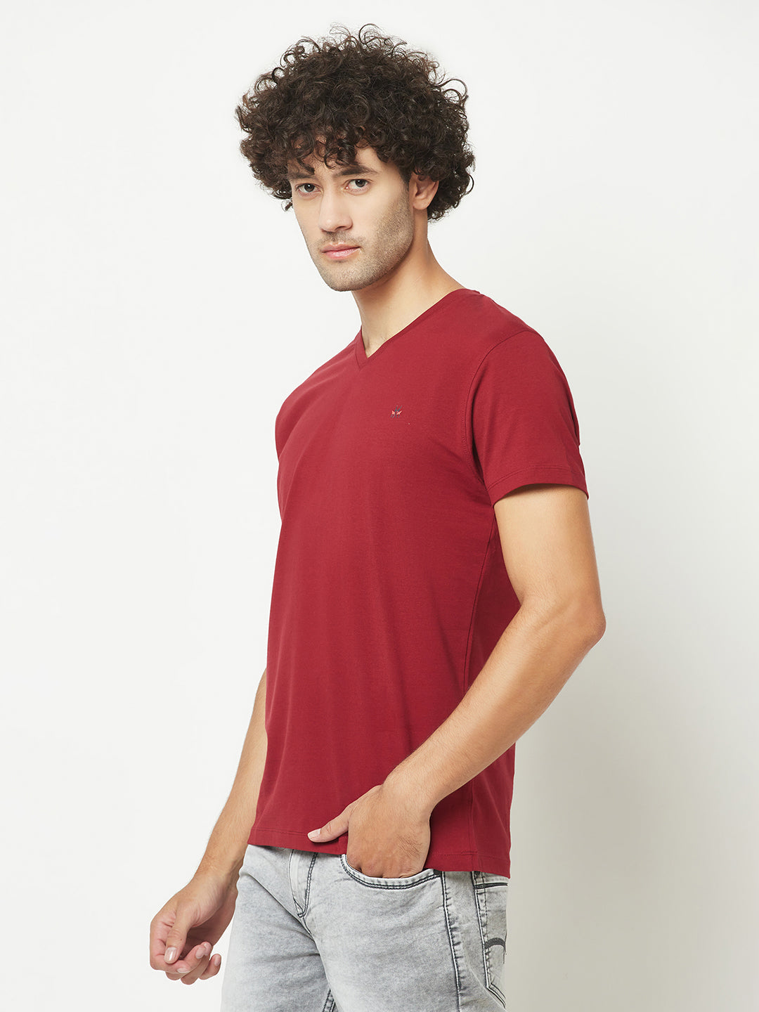  Plain Maroon V-Neck T-Shirt