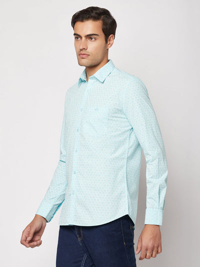  Cyan Abstract Print Shirt