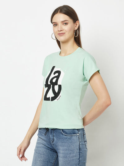  Mint Green Cinched Typography T-Shirt