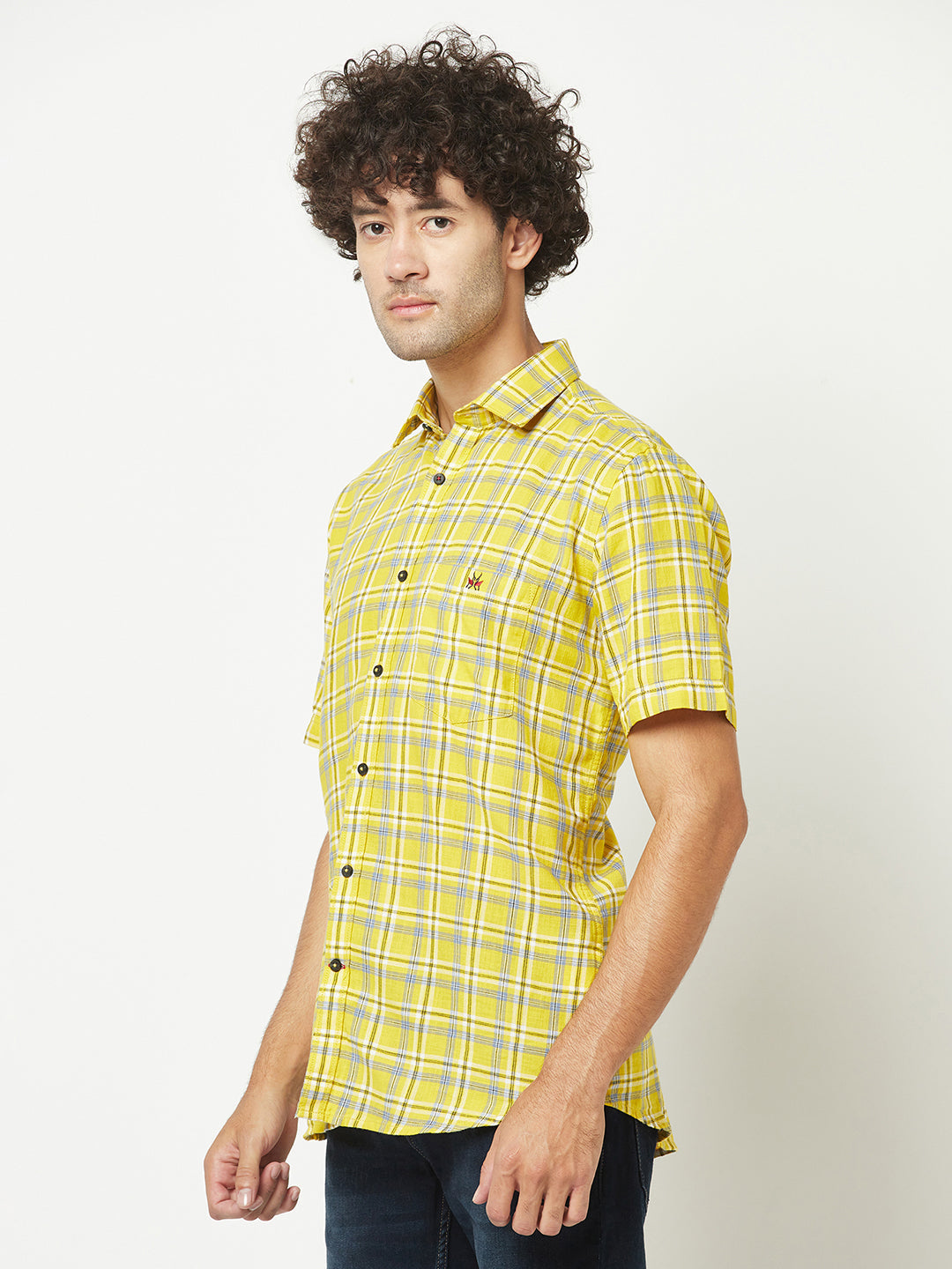  Yellow Short-Sleeved Flannel Shirt 