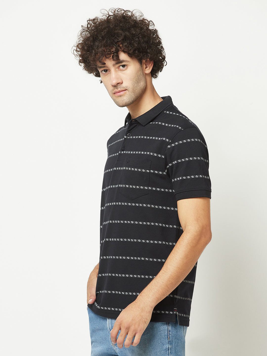  Dark Navy Striped Polo T-Shirt