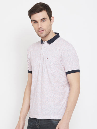Pink Printed Polo Neck T-Shirt - Men T-Shirts