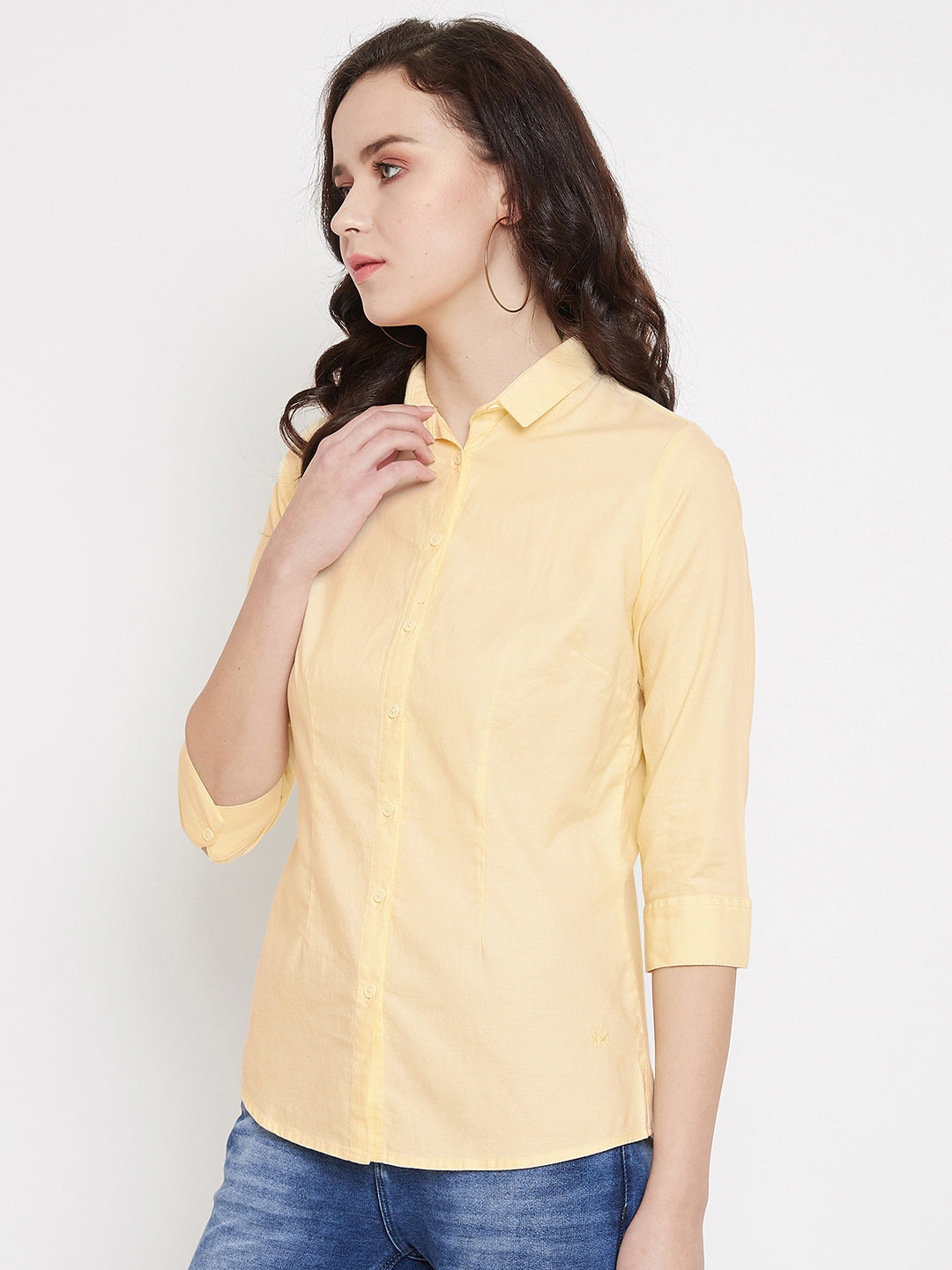Yellow Slim Fit Cotton Shirt - Women Shirts