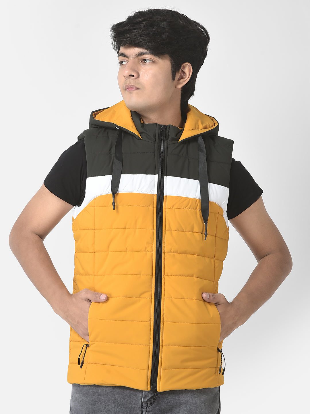  Mustard Colour-Blocked Gilet Jacket 