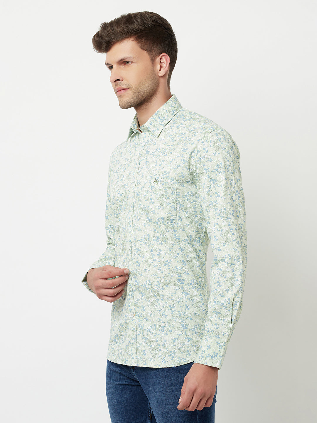 Mint-Green Floral Printed Shirt-Men Shirts-Crimsoune Club