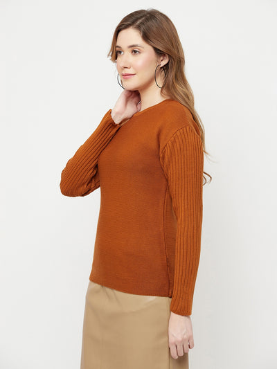 Brown Round Neck Sweater - Women Sweaters