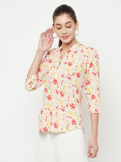 Multi-Coloured Floral Printed V-Neck Top - Women Tops