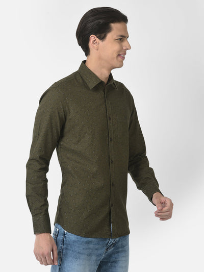 Floral Print Olive Green Shirt