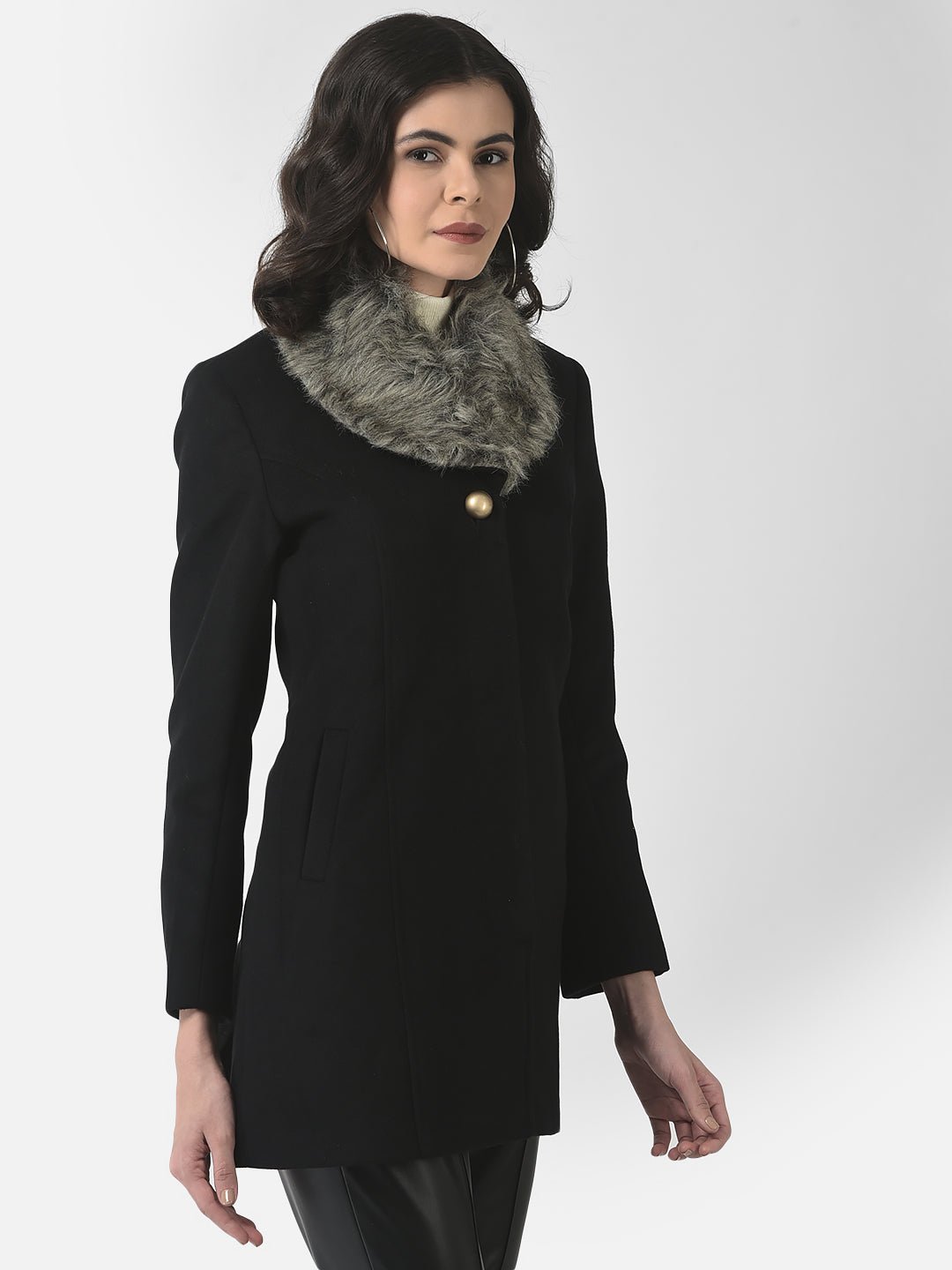  Black Fur-Neck Coat