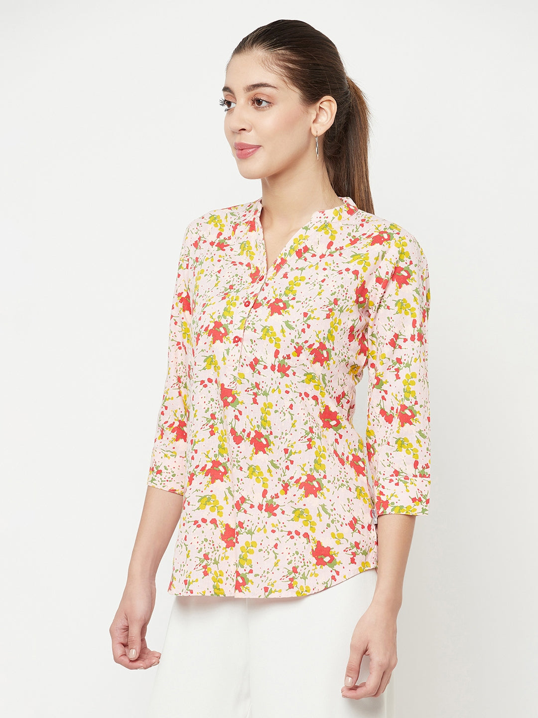 Multi-Coloured Floral Printed V-Neck Top - Women Tops