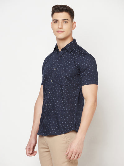 Navy Blue Floral Shirt - Men Shirts