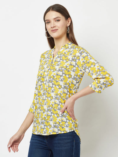  Yellow Abstract Print Top