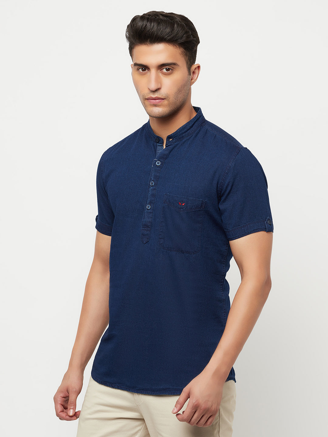 Navy Blue Denim Kurta - Men Kurtas