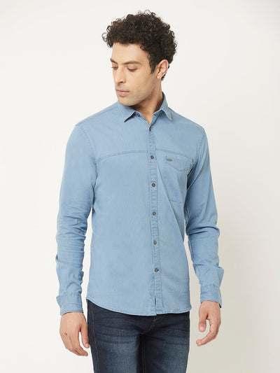   Sky Blue Denim Shirt with Patch Pocket 