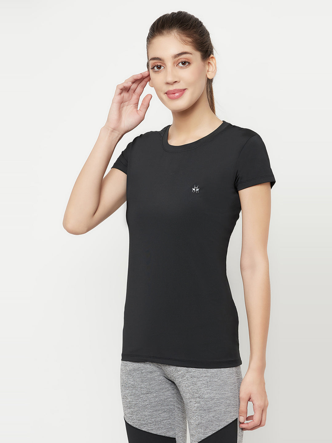 Black Round Neck Sports T-Shirt - Women T-Shirts