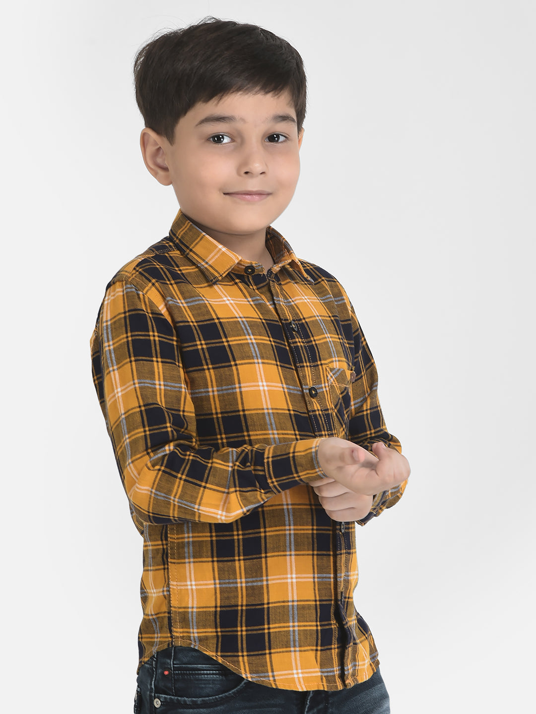 Mustard Yellow Checked Shirt-Boys Shirts-Crimsoune Club