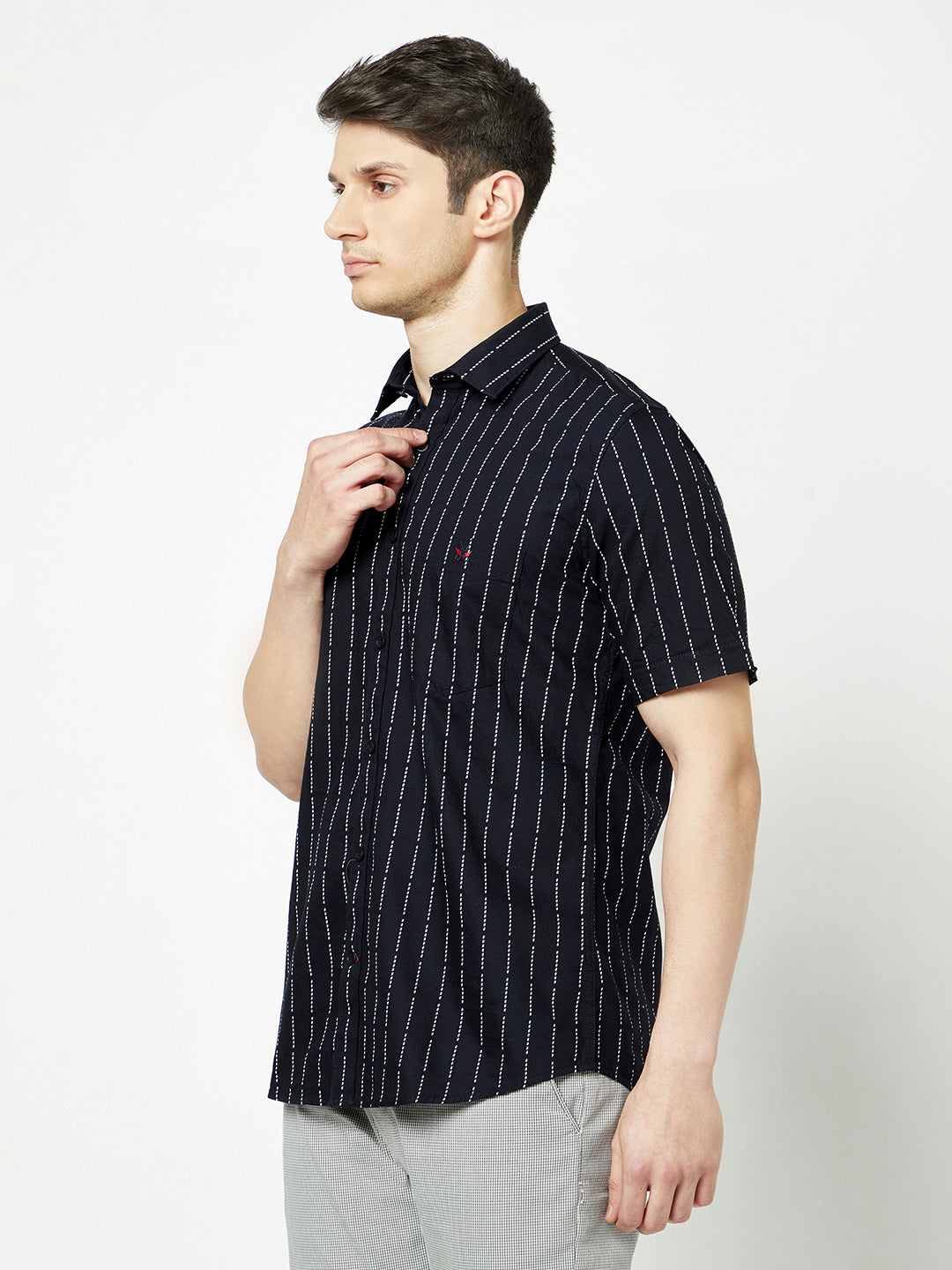  Navy Blue Dot-Stripe Shirt