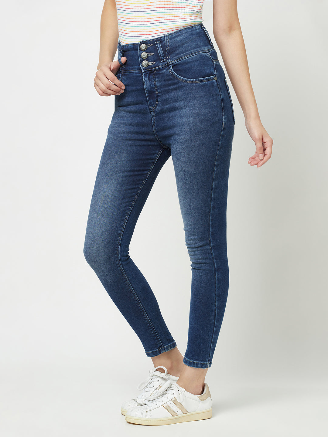  Navy Blue Light-Wash High-Waisted Jeans