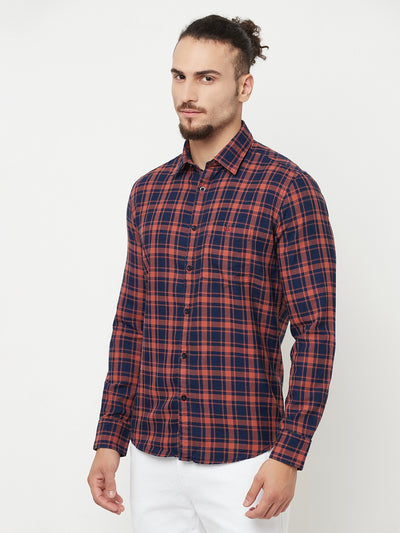 Orange Checked Casual Shirt - Men Shirts