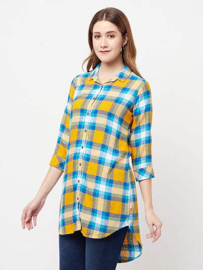 Mustard Checked Longline Shirt - Women Shirts