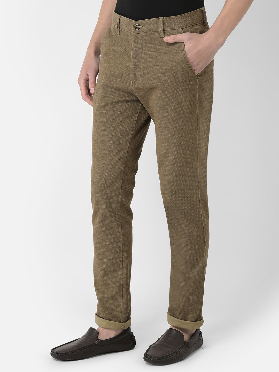  Khaki Textured Trousers 