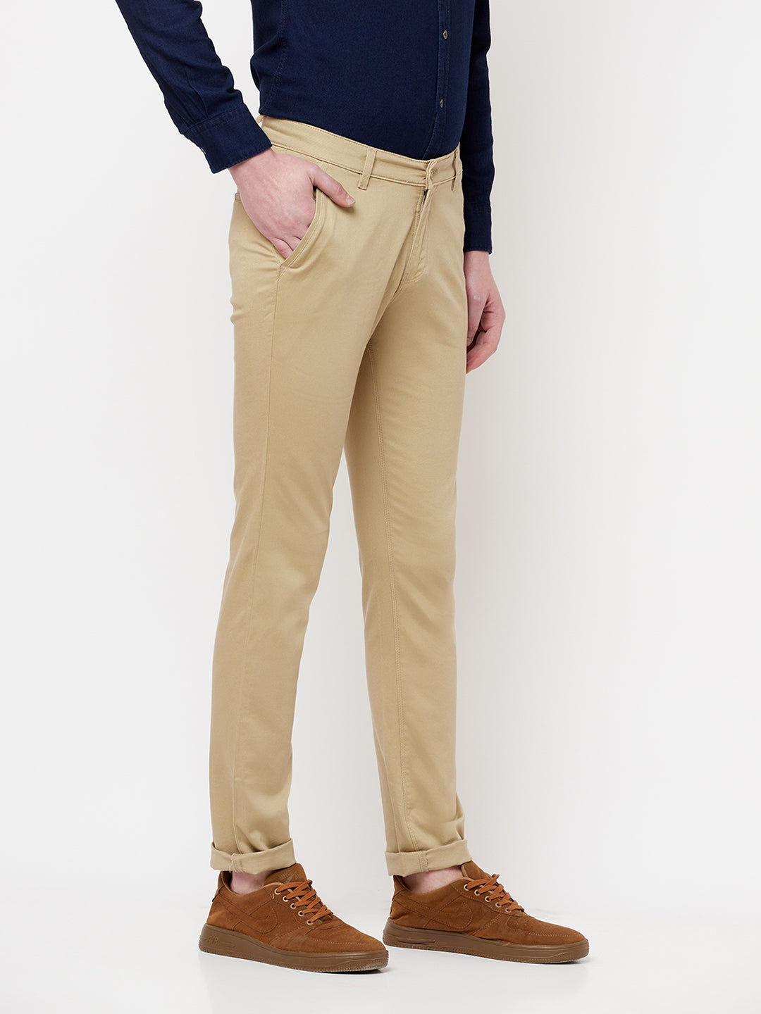 Beige Casual Trousers - Men Trousers