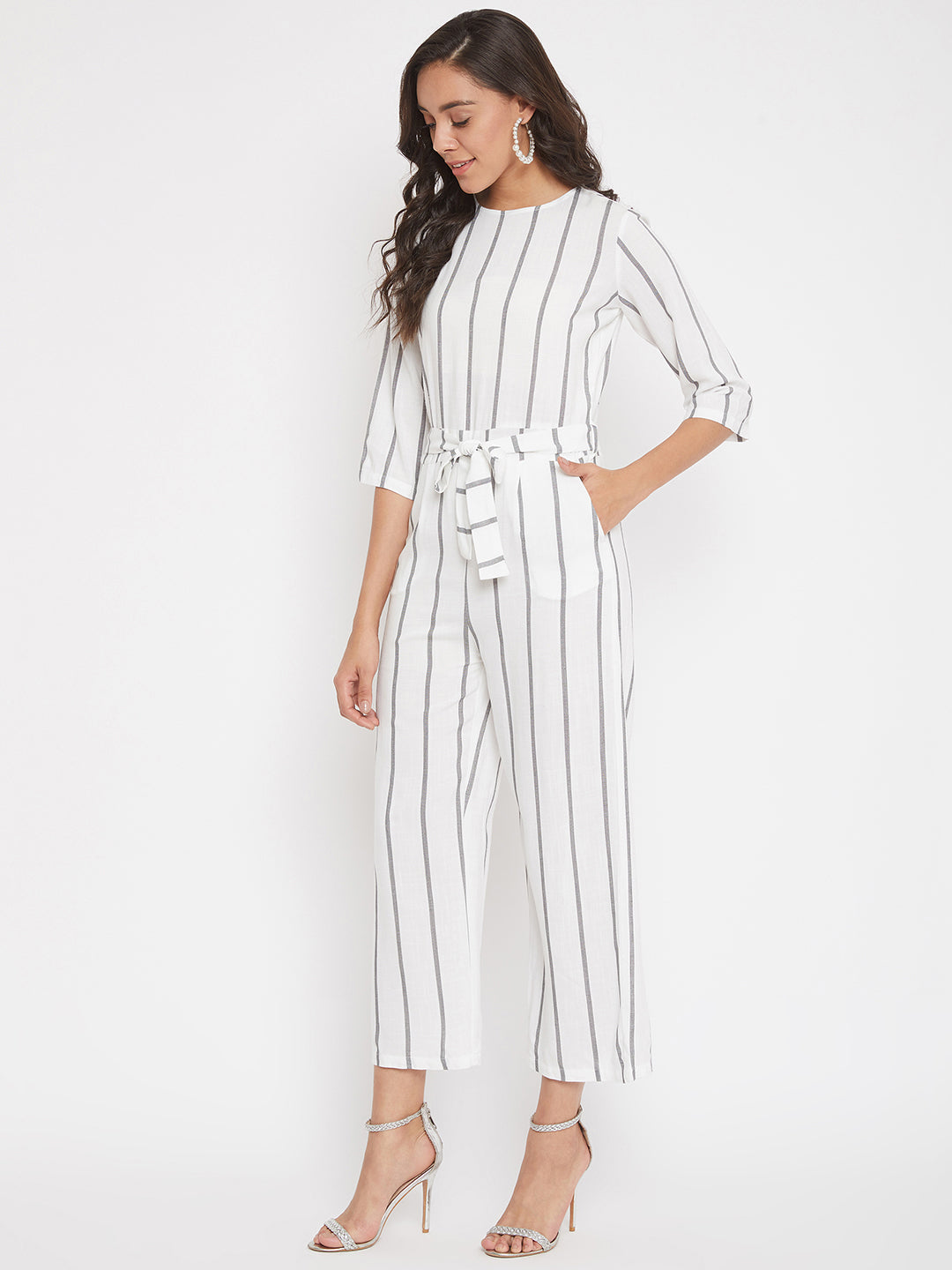 White Striped Jumpsuit - Women Jumpsuits