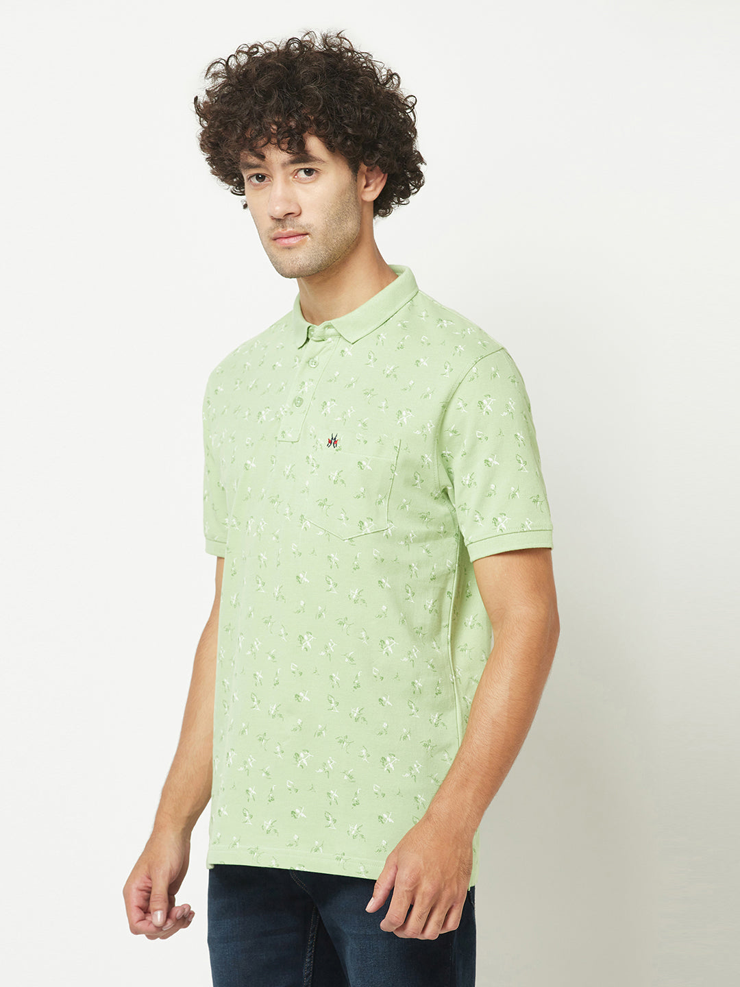  Light Green Floral Polo T-Shirt