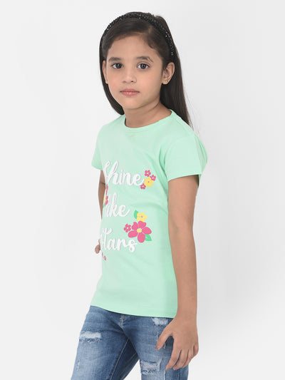 Mint Green Typography Round Neck T-Shirt - Girls T-Shirts