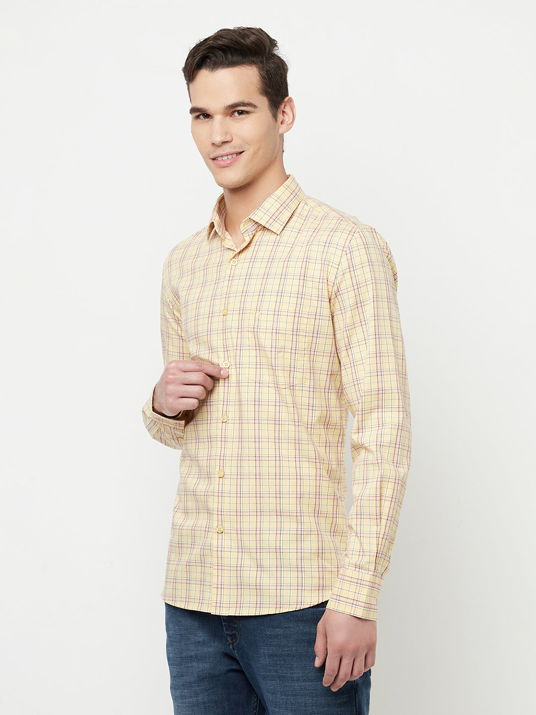 Yellow Checked Shirt - Men Shirts