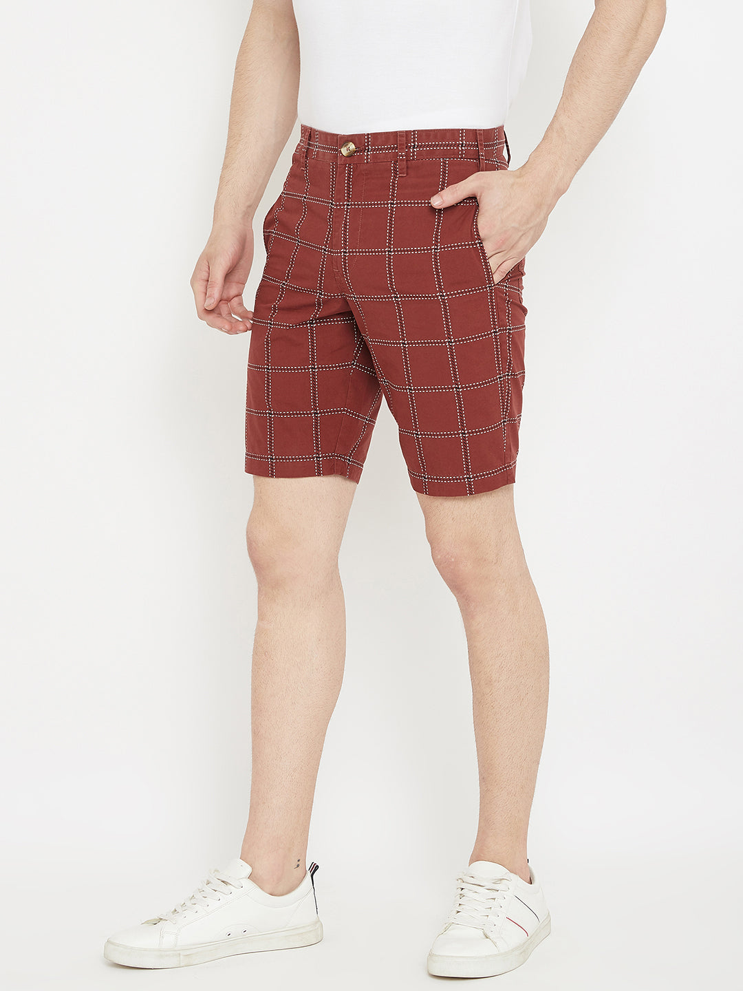 Maroon Checked shorts - Men Shorts
