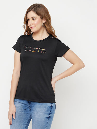 Black Printed Round Neck T-Shirt - Women T-Shirts