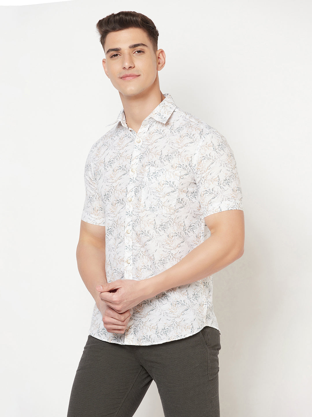 White Floral Linen Shirt - Men Shirts