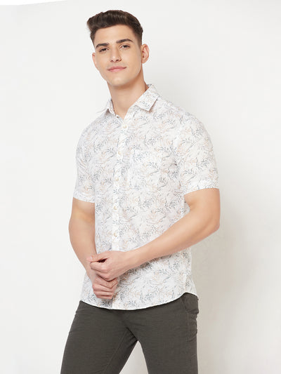 White Floral Linen Shirt - Men Shirts